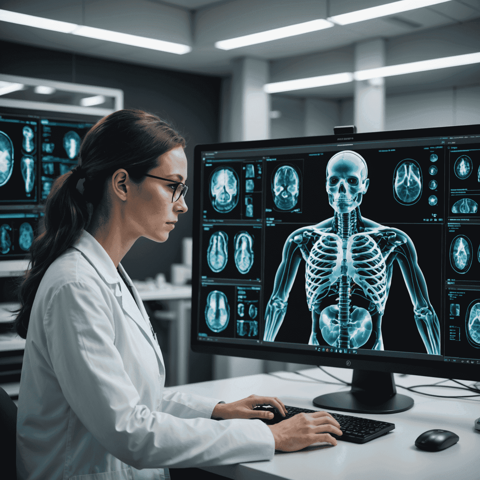 AI system analyzing medical scans and highlighting potential areas of concern